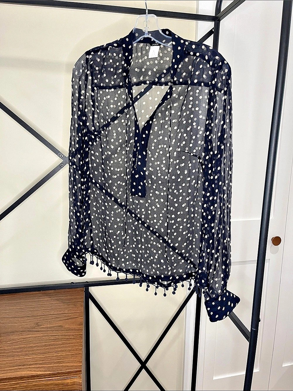 J.Crew Silk Polka Dot Blouse in Black & White Size Medium
